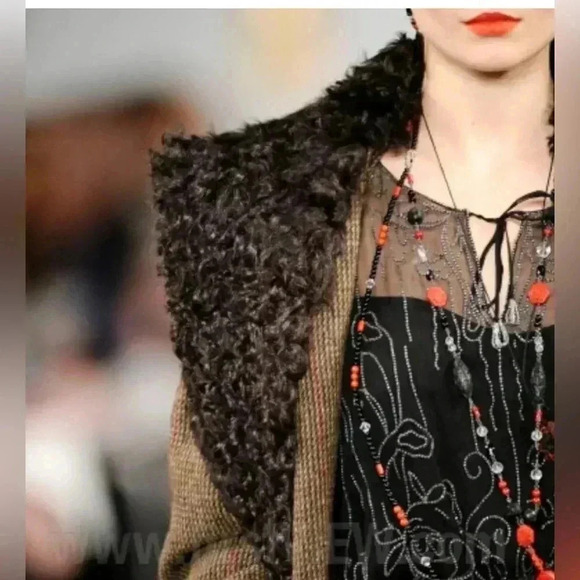 Ralph Lauren Collection Purple Label Wool Coat Shearling Fur Collar Trench Tweed - Picture 4 of 16